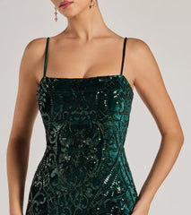 Lilia Sequin Velvet High Slit Column Dress