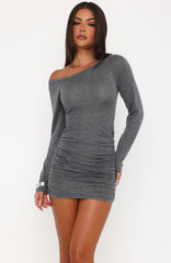 Excuses Off Shoulder Knit Mini Dress Dark Grey