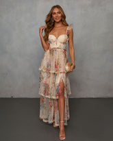 Reina Tiered Mesh Floral Maxi Dress