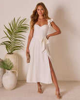 Perfect Date Cotton Tie Waist Midi Dress