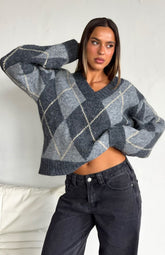 Daniela Argyle Knit Sweater Charcoal