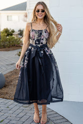 Garden Affair Black Floral Midi Dress