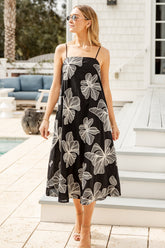 Tropical Destination Embroidered Floral Linen Midi Dress