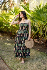 Chic Essential Strapless Smocked Black Maxi Dress