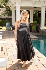 Timeless Style Striped Strapless Black Maxi Dress
