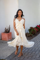 Always Invited Cream Ruffle Midi Dress