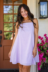 Lavender Picnic Gingham Mini Dress