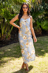 Magnolia Dream Light Blue Floral Maxi Dress