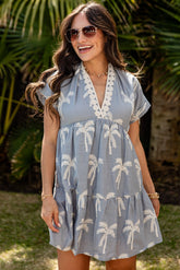 Seaside Palms Sketch Light Blue Mini Dress