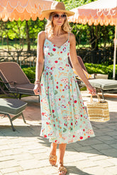 European Summer Mint Print Midi Dress
