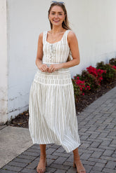 Seaside Stroll Striped Olive Maxi Dress