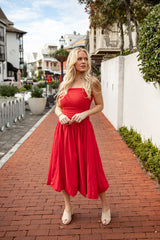 Scarlet Siren Bubble Hem Red Midi Dress