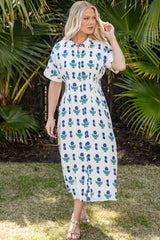 French Florals White Printed Midi Dress