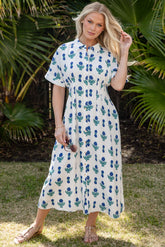 French Florals White Printed Midi Dress
