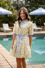 Dream of Spring Floral Button Front Yellow Mini Dress