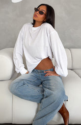 Comfy Girl Oversized Long Sleeve Tee White