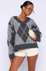 Daniela Argyle Knit Sweater Charcoal