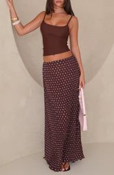 Flow State Maxi Skirt Choc/Pink Polka Dot