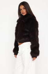 Glacial Chic Faux Fur Bomber Jacket Chocolate