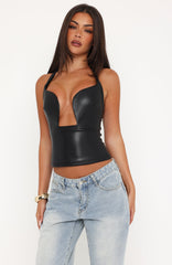 Glammed Up Pu Halter Bustier Black