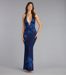 Romantic Drama Floral Rhinestone Maxi Dress