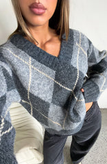 Daniela Argyle Knit Sweater Charcoal