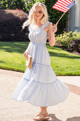 Open Air Blue Stripe Tiered Maxi Dress