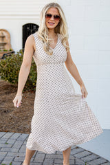Dressed For The Day Polka Dot Cream Midi Dress