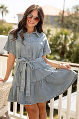 Around Town Light Denim Button-Front Mini Dress