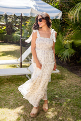 Whispering Petals Floral Ivory Tiered Maxi Dress