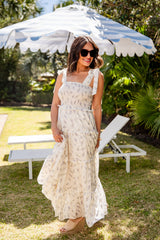 Whispering Petals Floral Ivory Tiered Maxi Dress