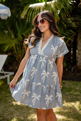Seaside Palms Sketch Light Blue Mini Dress