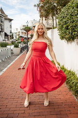 Scarlet Siren Bubble Hem Red Midi Dress