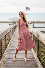 Sweet Cherry Red Plaid Midi Dress
