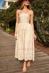 Sandy Secrets Eyelet Taupe Maxi Dress