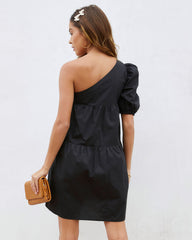 Washington Cotton One Shoulder Pocketed Mini Dress