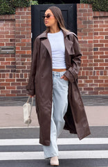 Do I Ever PU Trench Coat Chocolate