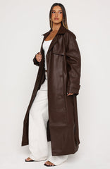 Do I Ever PU Trench Coat Chocolate